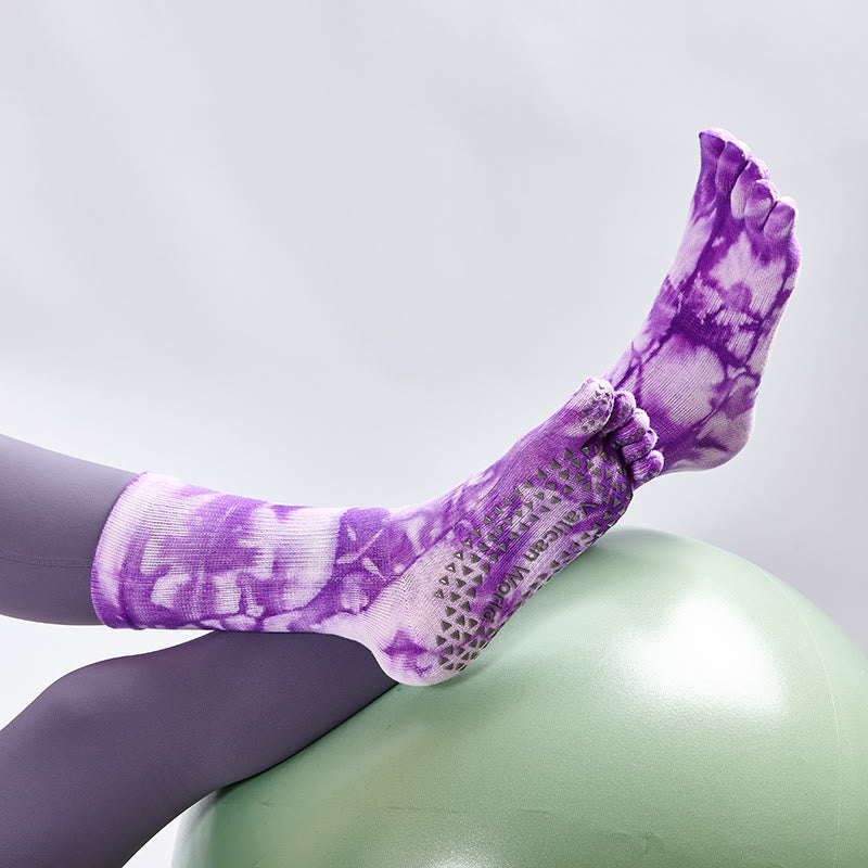 Chaussettes de yoga et de pilates Olivenorma en coton tie-dye, confortables et antidérapantes, idéales pour les exercices à la barre et les entraînements en studio. Elles offrent un maintien extensible et respirant. - image 7