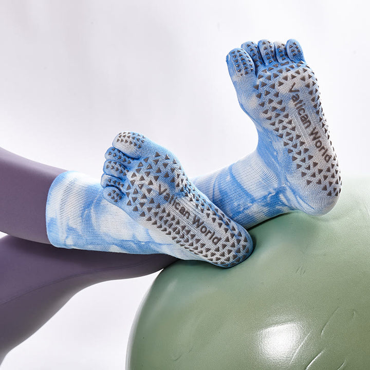 Chaussettes de yoga et de pilates Olivenorma en coton tie-dye, confortables et antidérapantes, idéales pour les exercices à la barre et les entraînements en studio. Elles offrent un maintien extensible et respirant. - image 0