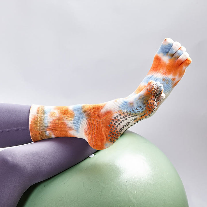Chaussettes de yoga et de pilates Olivenorma en coton tie-dye, confortables et antidérapantes, idéales pour les exercices à la barre et les entraînements en studio. Elles offrent un maintien extensible et respirant. - image 26