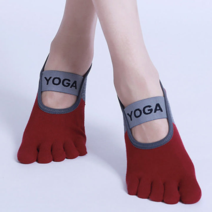 Chaussettes de yoga, pilates et fitness antidérapantes à cinq orteils Olivenorma