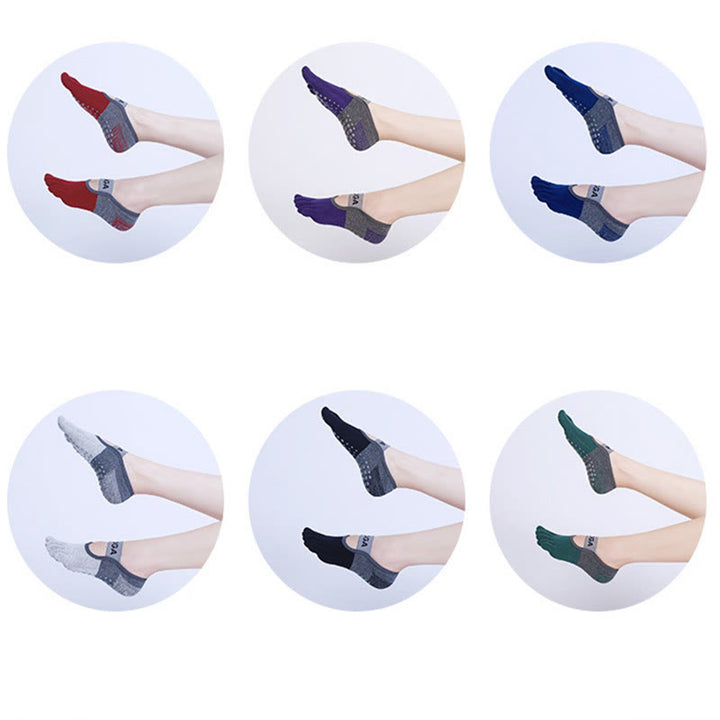 Chaussettes de yoga, pilates et fitness antidérapantes à cinq orteils Olivenorma