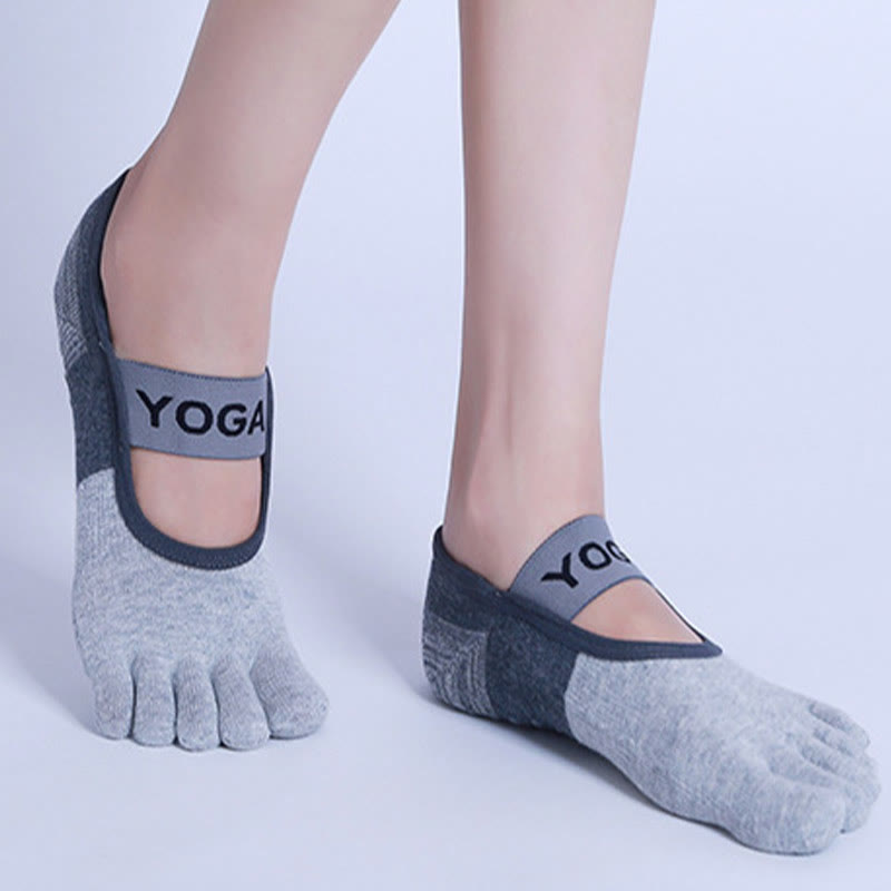 Chaussettes de yoga, pilates et fitness antidérapantes à cinq orteils Olivenorma