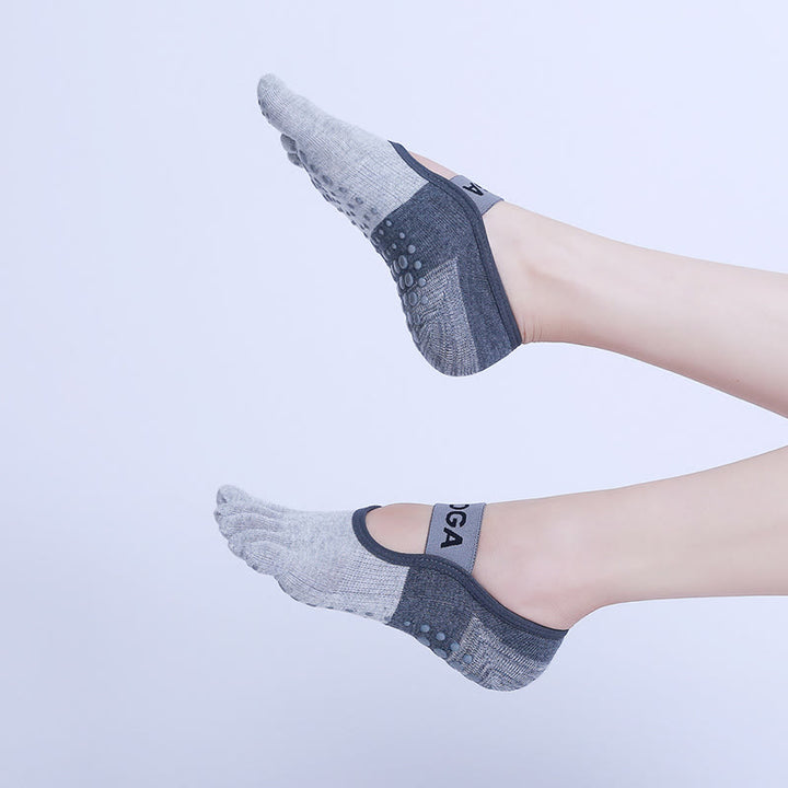Chaussettes de yoga, pilates et fitness antidérapantes à cinq orteils Olivenorma