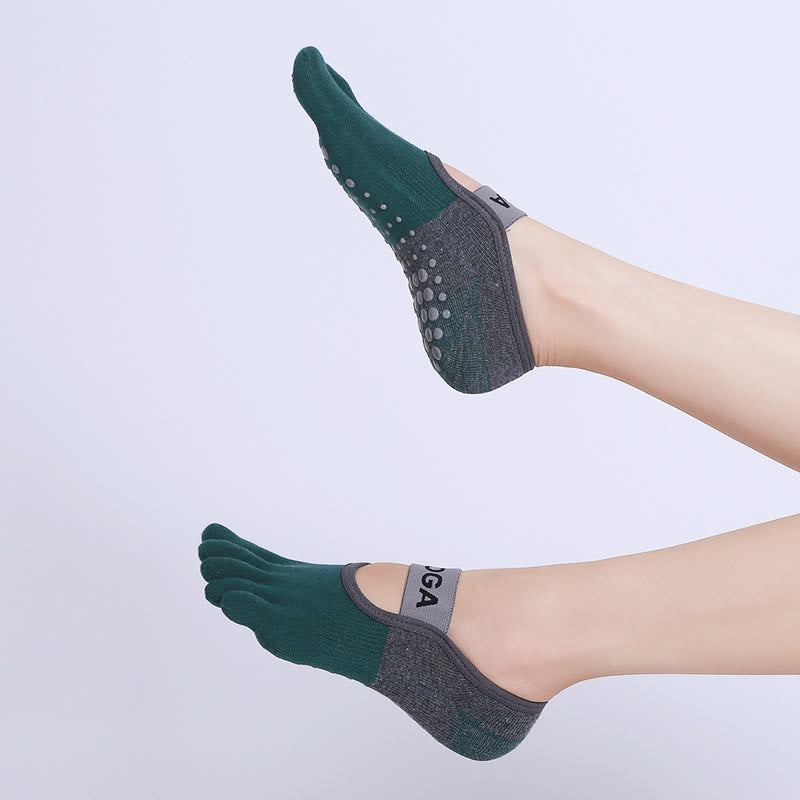 Chaussettes de yoga, pilates et fitness antidérapantes à cinq orteils Olivenorma