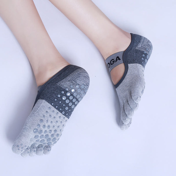 Chaussettes de yoga, pilates et fitness antidérapantes à cinq orteils Olivenorma