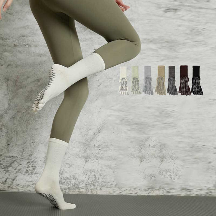 Chaussettes de yoga et pilates antidérapantes à cinq orteils de couleur unie Olivenorma 