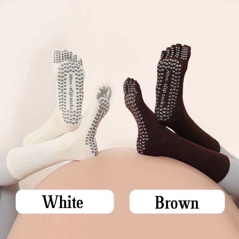Chaussettes de yoga et pilates antidérapantes à cinq orteils de couleur unie Olivenorma 