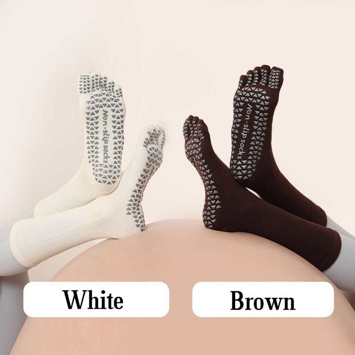 Chaussettes de yoga et pilates antidérapantes à cinq orteils de couleur unie Olivenorma 