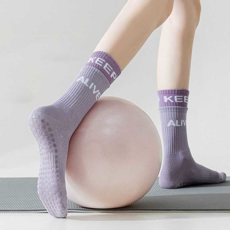 Chaussettes de yoga et de pilates Olivenorma bicolores antidérapantes pour l'entraînement à la barre et le fitness. - Violet - 10 paires - image 0