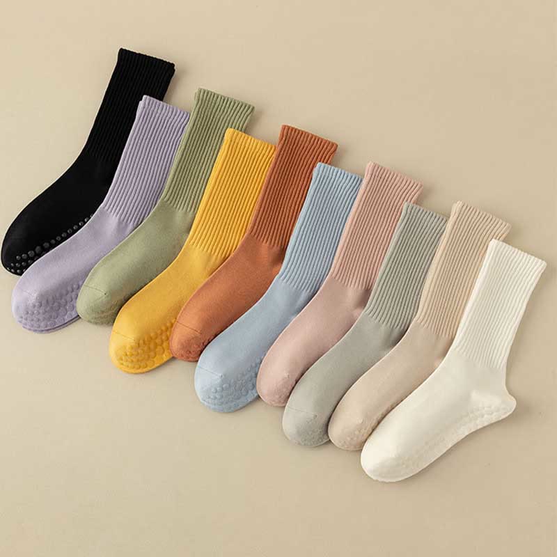Chaussettes de yoga à rayures unies antidérapantes Olivenorma 