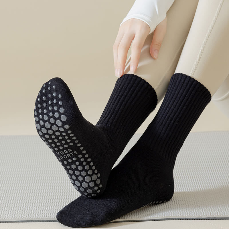 Chaussettes de yoga à rayures unies antidérapantes Olivenorma 