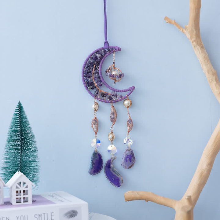 Pendentif carillon éolien en agate violette et améthyste Olivenorma 