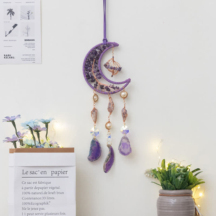 Pendentif carillon éolien en agate violette et améthyste Olivenorma 