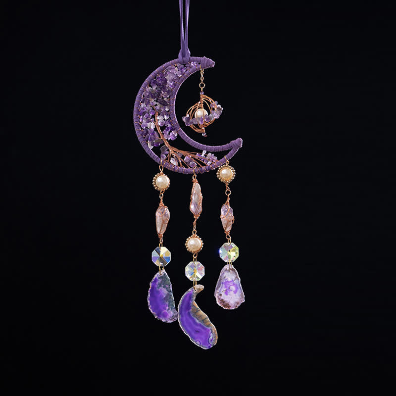Pendentif carillon éolien en agate violette et améthyste Olivenorma 