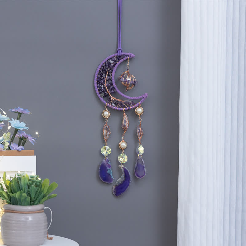 Pendentif carillon éolien en agate violette et améthyste Olivenorma 
