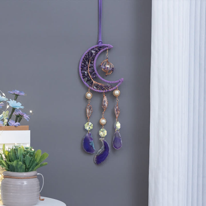 Pendentif carillon éolien en agate violette et améthyste Olivenorma 