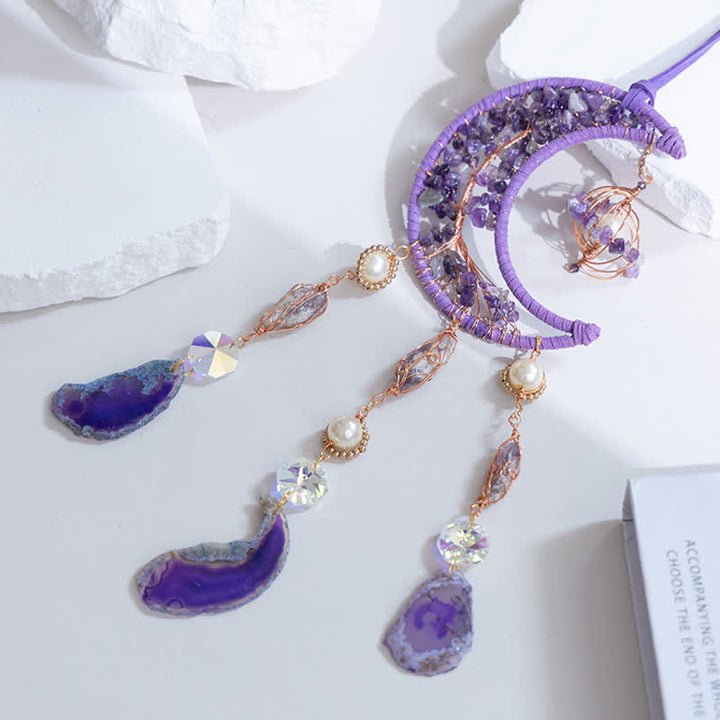 Pendentif carillon éolien en agate violette et améthyste Olivenorma 