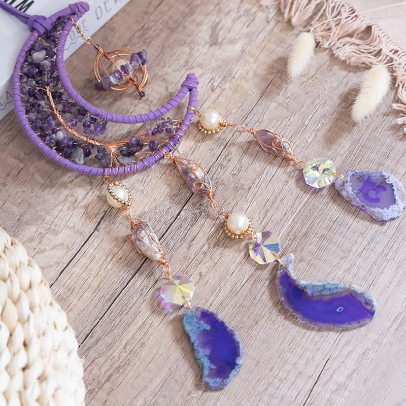 Pendentif carillon éolien en agate violette et améthyste Olivenorma 
