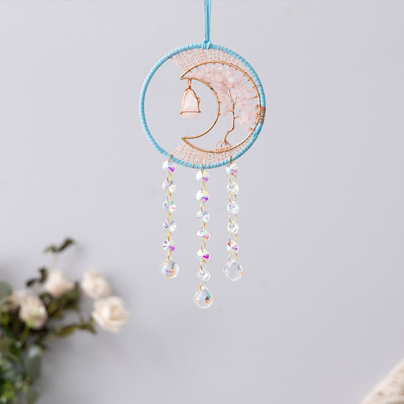 Pendentif attrape-soleil en quartz rose Olivenorma avec carillon éolien