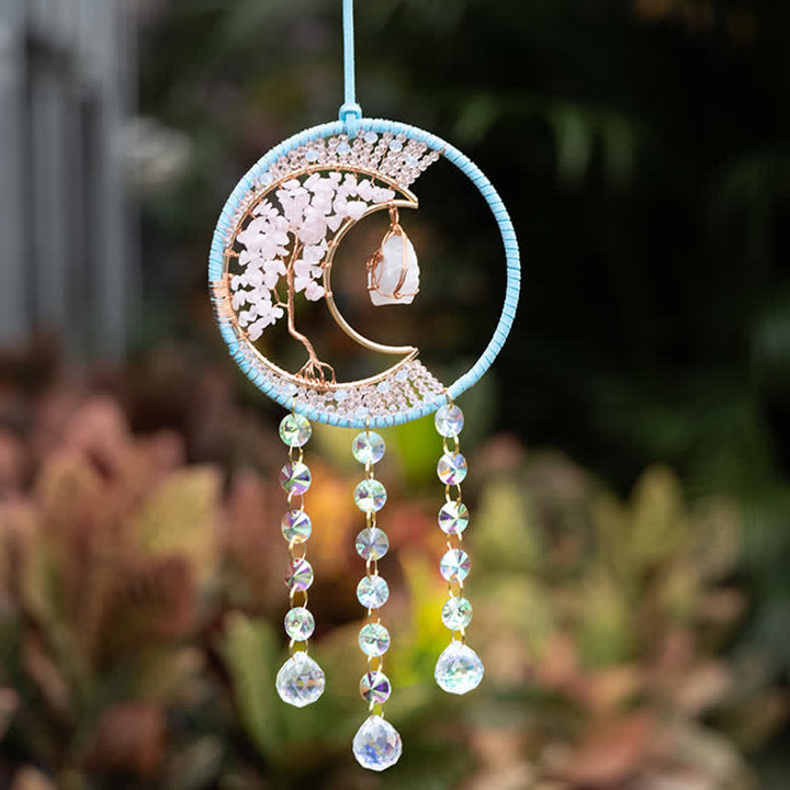 Pendentif attrape-soleil en quartz rose Olivenorma avec carillon éolien