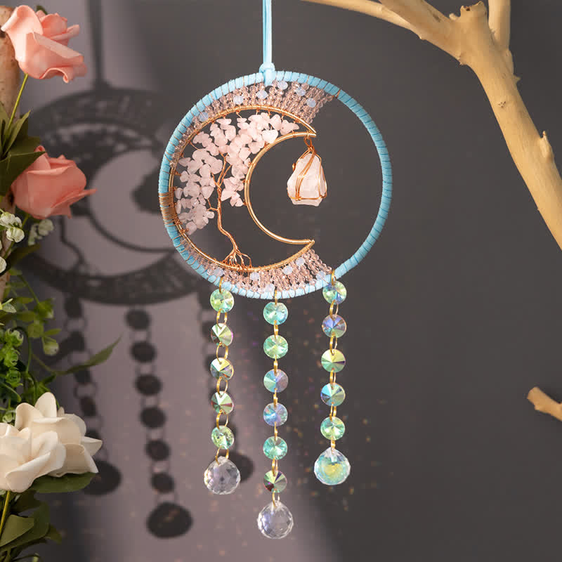Pendentif attrape-soleil en quartz rose Olivenorma avec carillon éolien