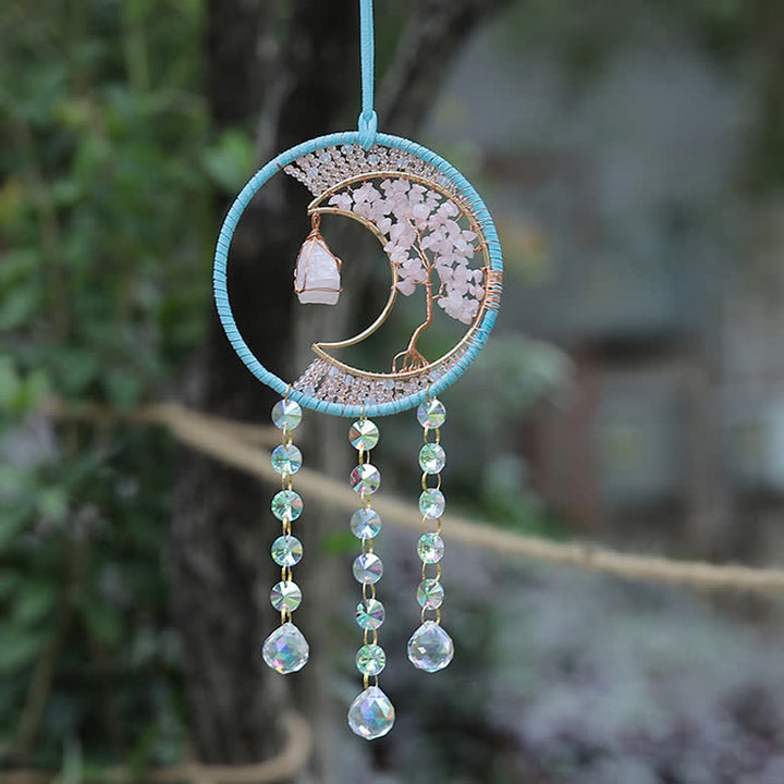 Pendentif attrape-soleil en quartz rose Olivenorma avec carillon éolien
