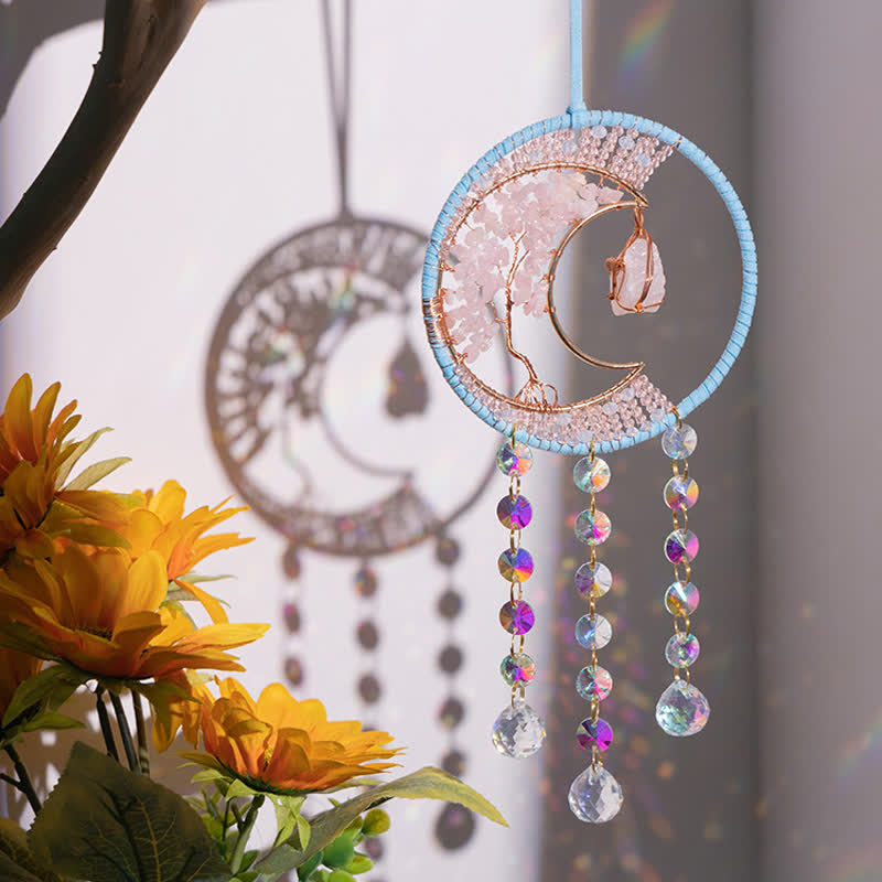 Pendentif attrape-soleil en quartz rose Olivenorma avec carillon éolien