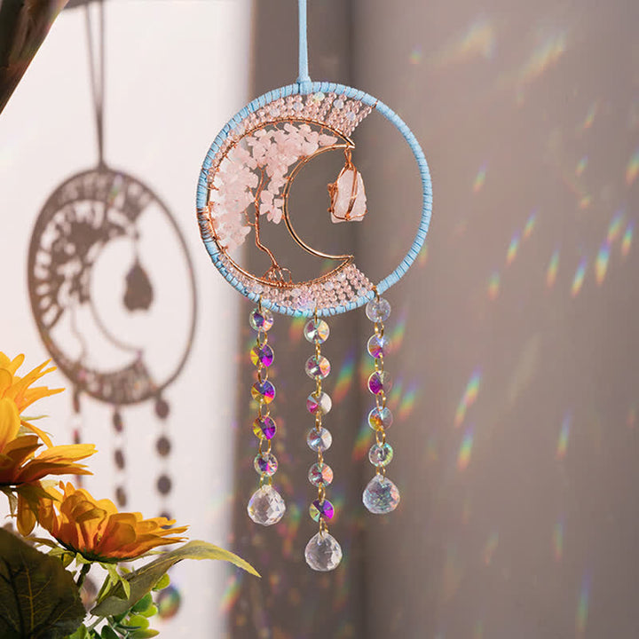 Pendentif attrape-soleil en quartz rose Olivenorma avec carillon éolien