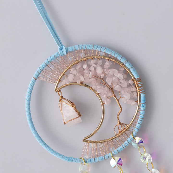 Pendentif attrape-soleil en quartz rose Olivenorma avec carillon éolien
