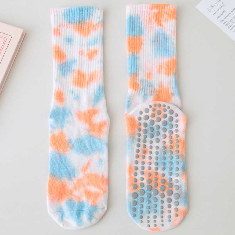 Chaussettes de Pilates et de yoga Olivenorma, modèle mi-haut, à motif tie-dye, antidérapantes et respirantes, avec un design extensible et confortable. - Bleu ciel clair - 10 paires - image 19