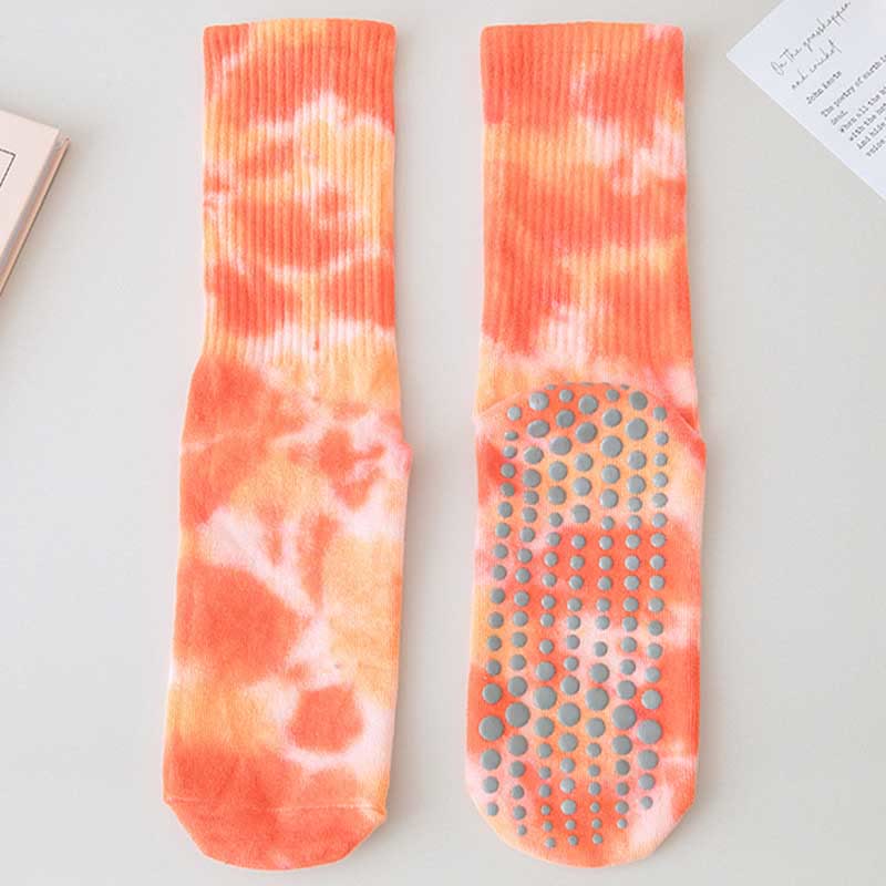 Chaussettes de Pilates et de yoga Olivenorma, modèle mi-haut, à motif tie-dye, antidérapantes et respirantes, avec un design extensible et confortable. - Tomate - 10 paires - image 20