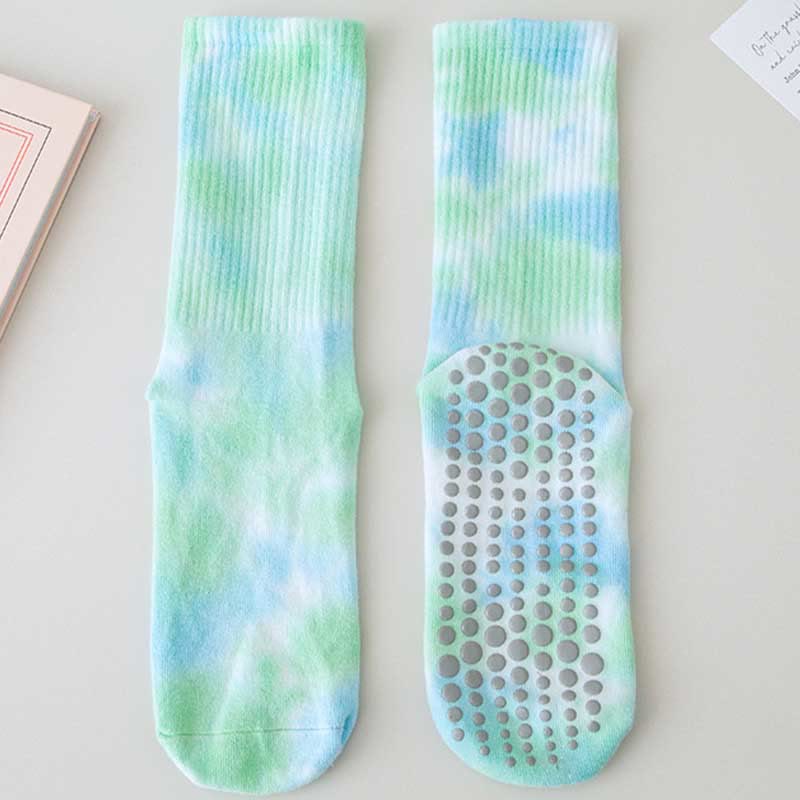 Chaussettes de Pilates et de yoga Olivenorma, modèle mi-haut, à motif tie-dye, antidérapantes et respirantes, avec un design extensible et confortable. - Bleu vert - 10 paires - image 10