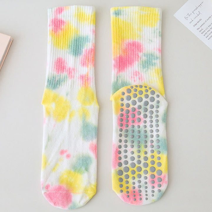 Chaussettes de Pilates et de yoga Olivenorma, modèle mi-haut, à motif tie-dye, antidérapantes et respirantes, avec un design extensible et confortable. - Blanc - 10 paires - image 17