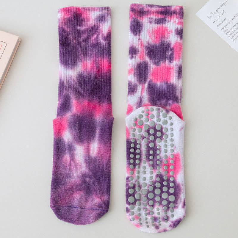 Chaussettes de Pilates et de yoga Olivenorma, modèle mi-haut, à motif tie-dye, antidérapantes et respirantes, avec un design extensible et confortable. - Indigo - 10 paires - image 14