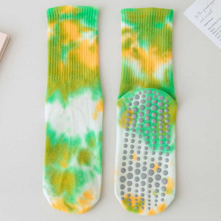Chaussettes de Pilates et de yoga Olivenorma, modèle mi-haut, à motif tie-dye, antidérapantes et respirantes, avec un design extensible et confortable. - Citron vert - 10 paires - image 16