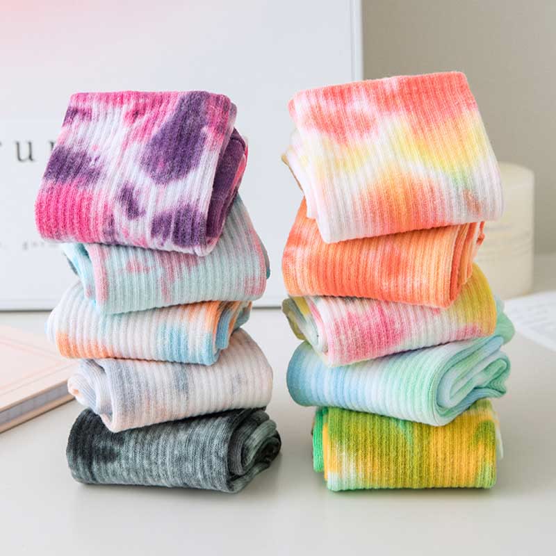 Chaussettes de yoga antidérapantes à tube moyen Olivenorma Tie-Dye