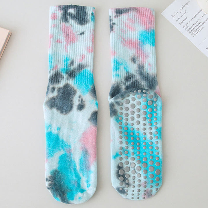 Chaussettes de Pilates et de yoga Olivenorma, modèle mi-haut, à motif tie-dye, antidérapantes et respirantes, avec un design extensible et confortable. - Aqua - 10 paires - image 1