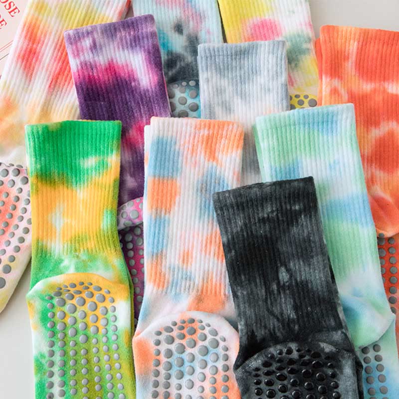 Chaussettes de yoga antidérapantes à tube moyen Olivenorma Tie-Dye