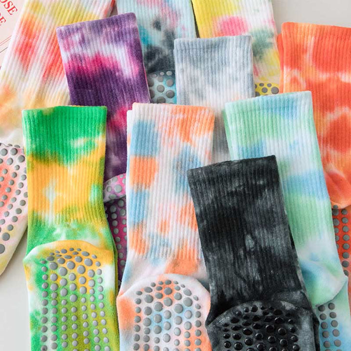 Chaussettes de Pilates et de yoga Olivenorma, modèle mi-haut, à motif tie-dye, antidérapantes et respirantes, avec un design extensible et confortable. - image 23
