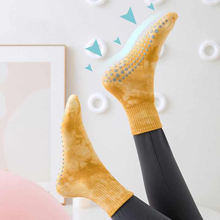 Chaussettes de sport Olivenorma Tie-Dye Grip antidérapantes pour Pilates et barre, en coton extensible respirant, idéales pour le yoga. - image 3