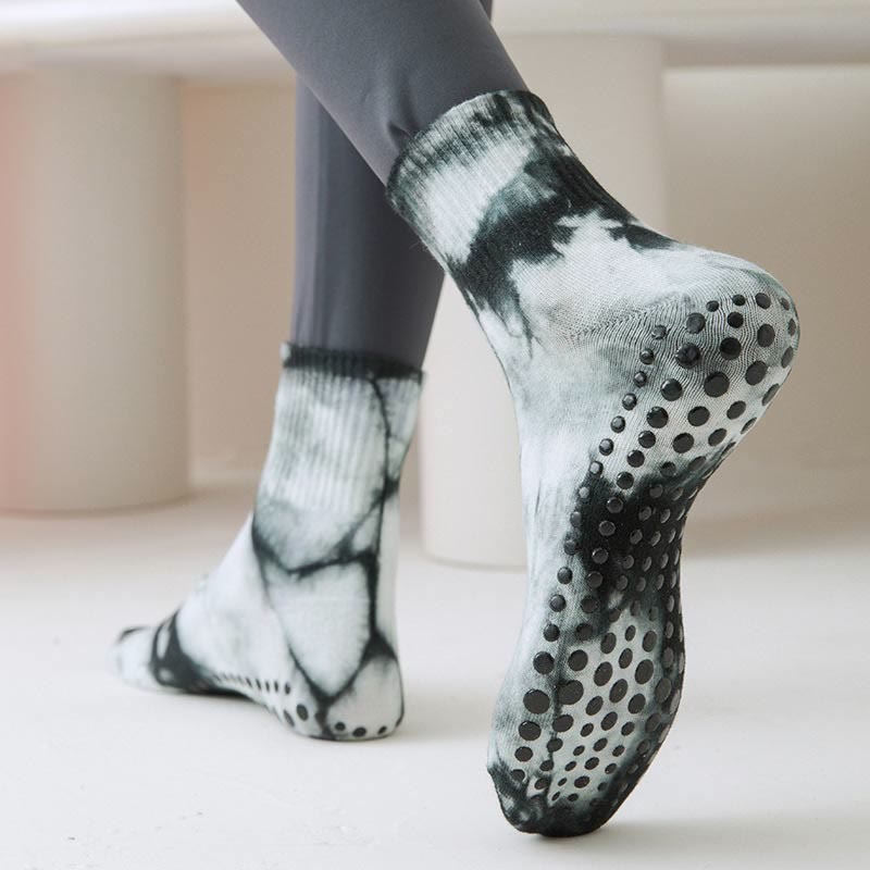 Chaussettes de sport Olivenorma Tie-Dye Grip antidérapantes pour Pilates et barre, en coton extensible respirant, idéales pour le yoga. - image 10