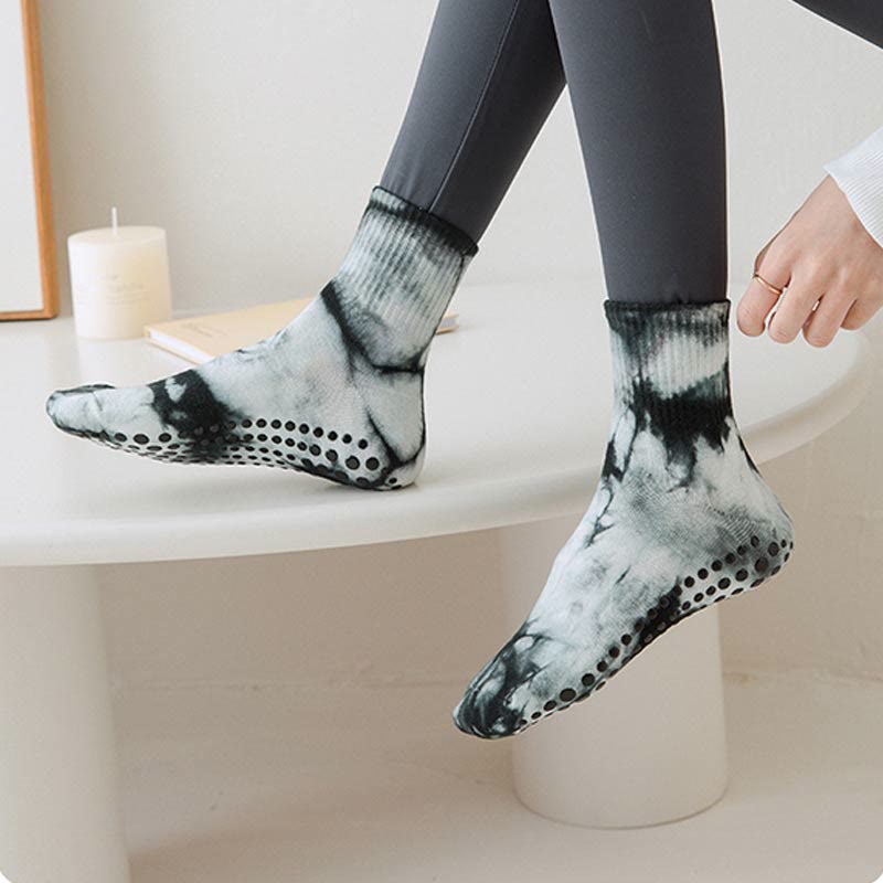 Chaussettes de sport Olivenorma Tie-Dye Grip antidérapantes pour Pilates et barre, en coton extensible respirant, idéales pour le yoga. - image 11
