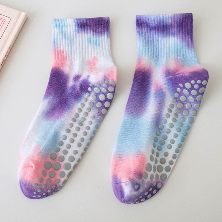 Chaussettes de sport Olivenorma Tie-Dye Grip antidérapantes pour Pilates et barre, en coton extensible respirant, idéales pour le yoga. - image 4