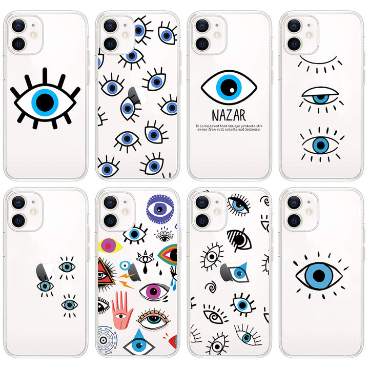 Coque transparente Olivenorma pour iPhone 13/14/15 Motif drôle de mauvais œil