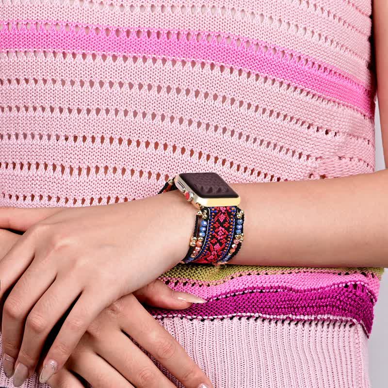 Bracelet tressé élastique Olivenorma Rose Rouge pour Apple Watch 