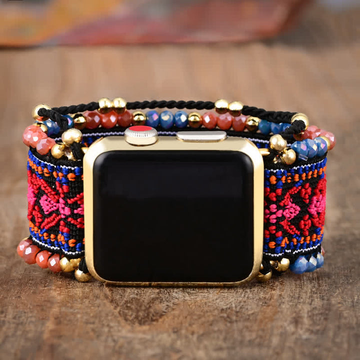 Bracelet tressé élastique Olivenorma Rose Rouge pour Apple Watch 