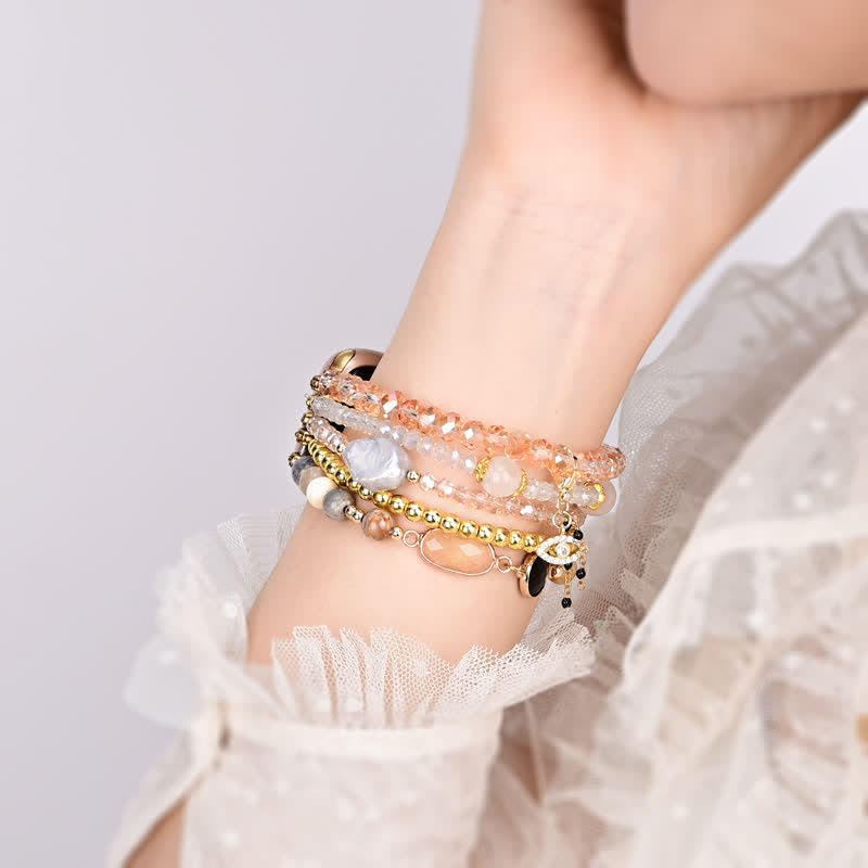 Bracelet pour Apple Watch en perles de pierre naturelle en obsidienne et citrine Olivenorma