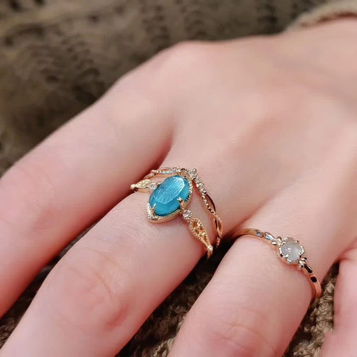 Collier et bague vintage en argent 925 avec aigue-marine Olivenorma