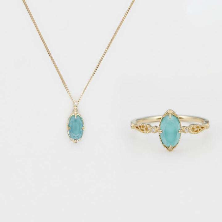 Collier et bague vintage en argent 925 avec aigue-marine Olivenorma