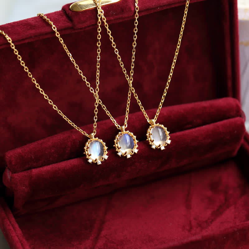 Collier avec pendentif en pierre de lune bleue Olivenorma 
